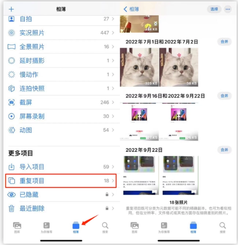 孟连苹果手机维修分享iOS 16 中相册重复项目功能使用方法 